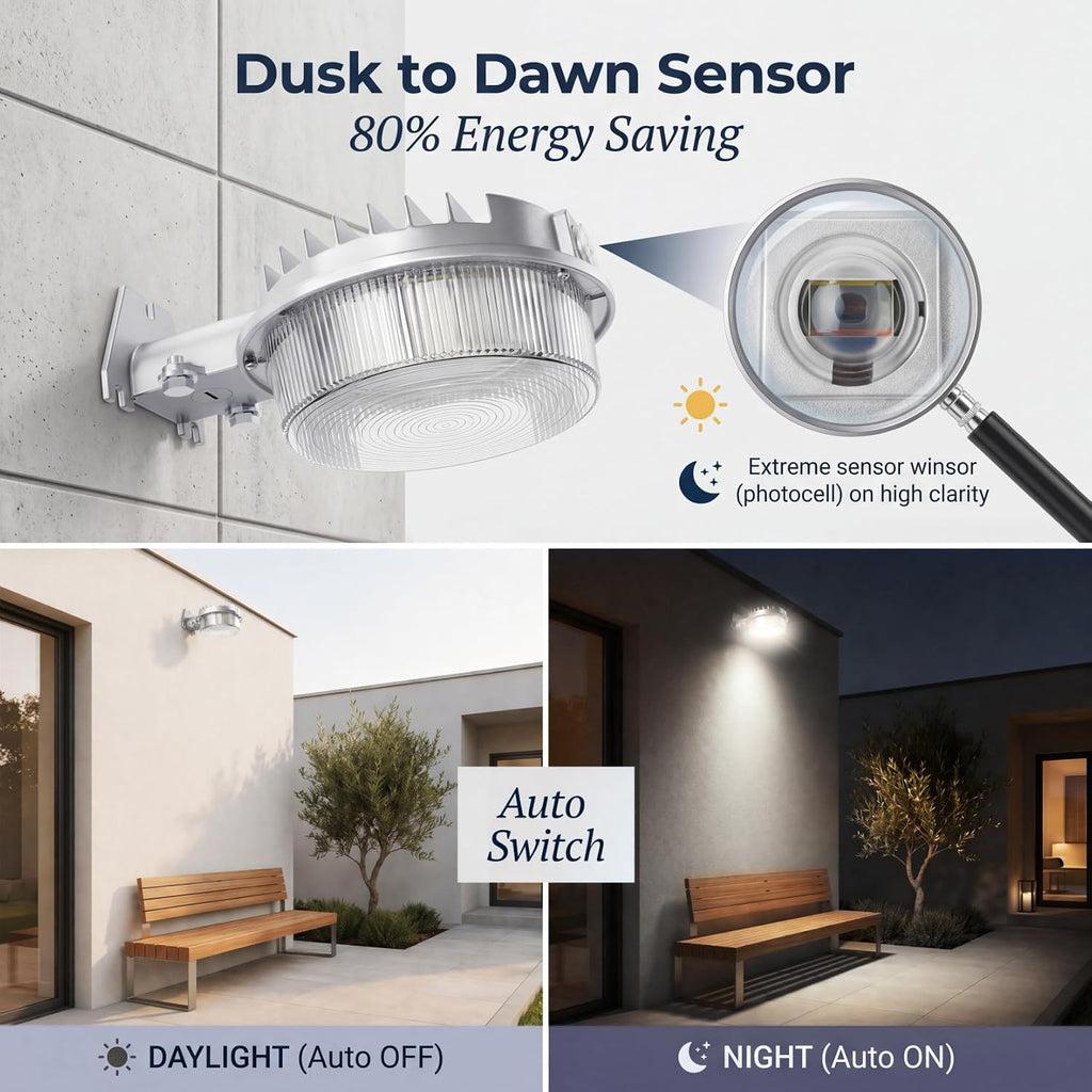 55W 6600LM LED Barn Light, 5000K, ETL Listed, Silver, 1 Pack | Dusk to Dawn Outdoor Security Light, 120V