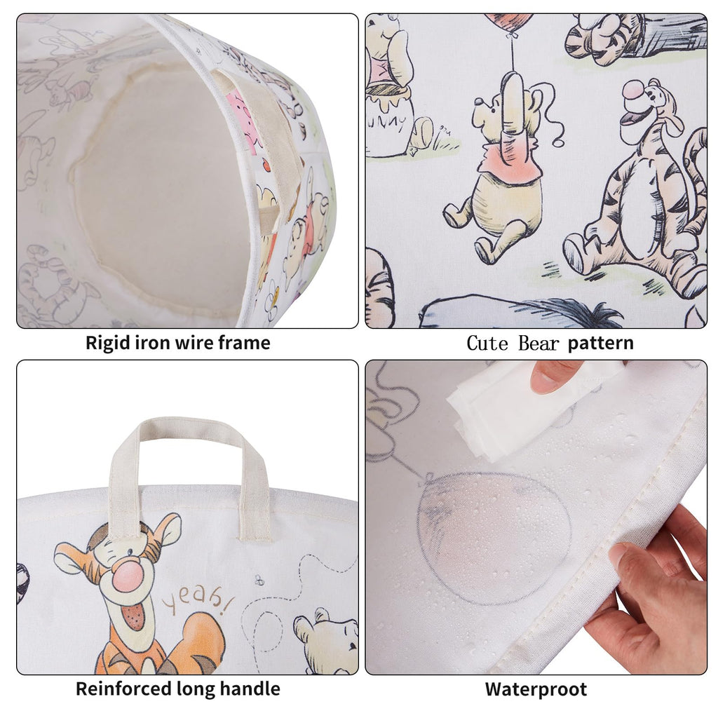 Bear Storage Basket, Nursery Large Hamper Canvas Laundry Basket Foldable With Waterproof Pe Coating, For Kids Boys And