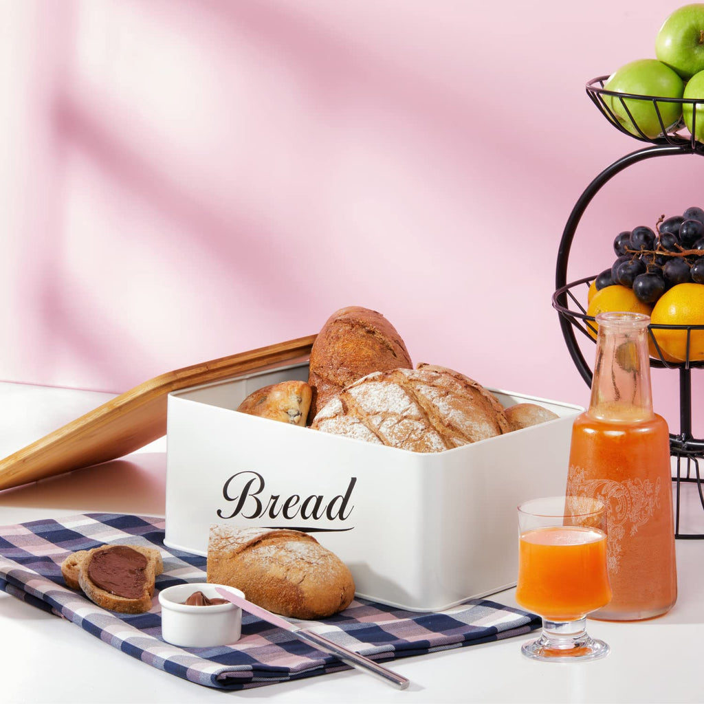 Bread Box - Modern Metal with Bamboo Cutting Board Lid