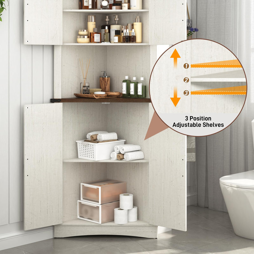 68" Tall Farmhouse Corner Cabinet, 5-Tier Large Storage Cabinet with 4 Barn Doors & Adjustable Shelves, Bathroom