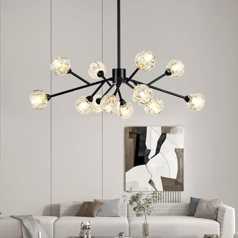 Sputnik Chandeliers for Dining Room Light Fixture Over Table, Modern Crystal Chandeliers, 12 Lights Black Lighting Fixtures for Living Room Bedroom Kitchen Island Bar A116-B08L9989YK