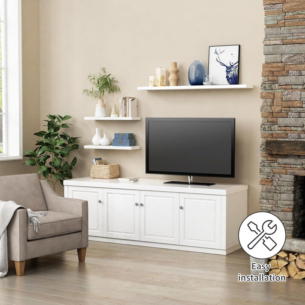 24 Inch Floating Shelves for Wall Decor, White Wall Book Shelves , Large Long Deep Hanging Shelves Office Laundry