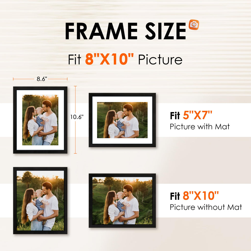 8x10 Picture Frame Set of 6, Photo Frame Bulk with HD Plexiglass, Display Pictures 5x7 with Mat or 8x10 Without Mat