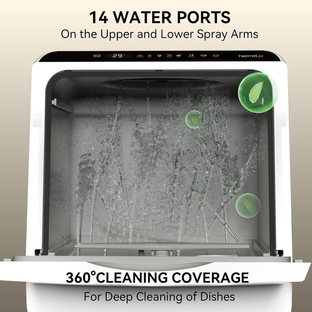 Countertop Dishwasher, 5 Washing Programs Portable Dishwasher With 5-Liter Built-in Water Tank For Glass Door