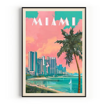 Miami Vintage Travel Poster, Premium Giclee Fine Prints - Modern Aesthetic Wall Decoration, Eclectic Trendy Boho