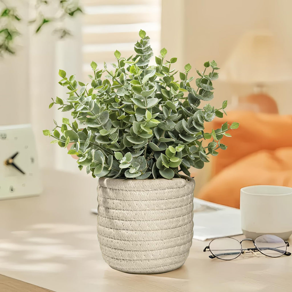 Faux Plants, Fake Plants Eucalyptus Potted Desk, Artificial Eucalyptus with a Weave Basket for Indoor Greenery