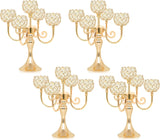 5 Arm Metal Crystal Candelabra Centerpiece - 13.4 Inch Elegant Candle Holder with Crystal Beadsable Decoration (4, Gold)