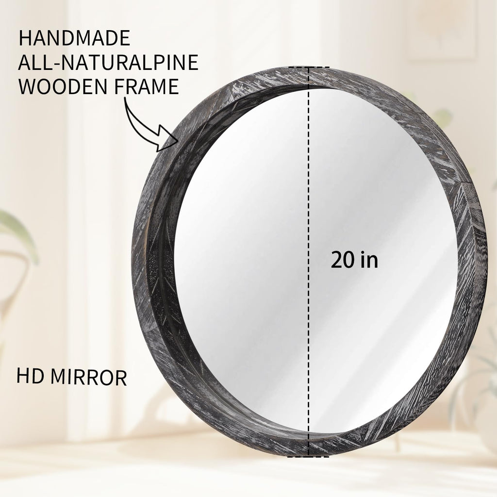 Round Wall Mirror Large Circular Wall Mounted Mirror Circle Mirror for Decor Wooden Make up Mirror for Farmhouse