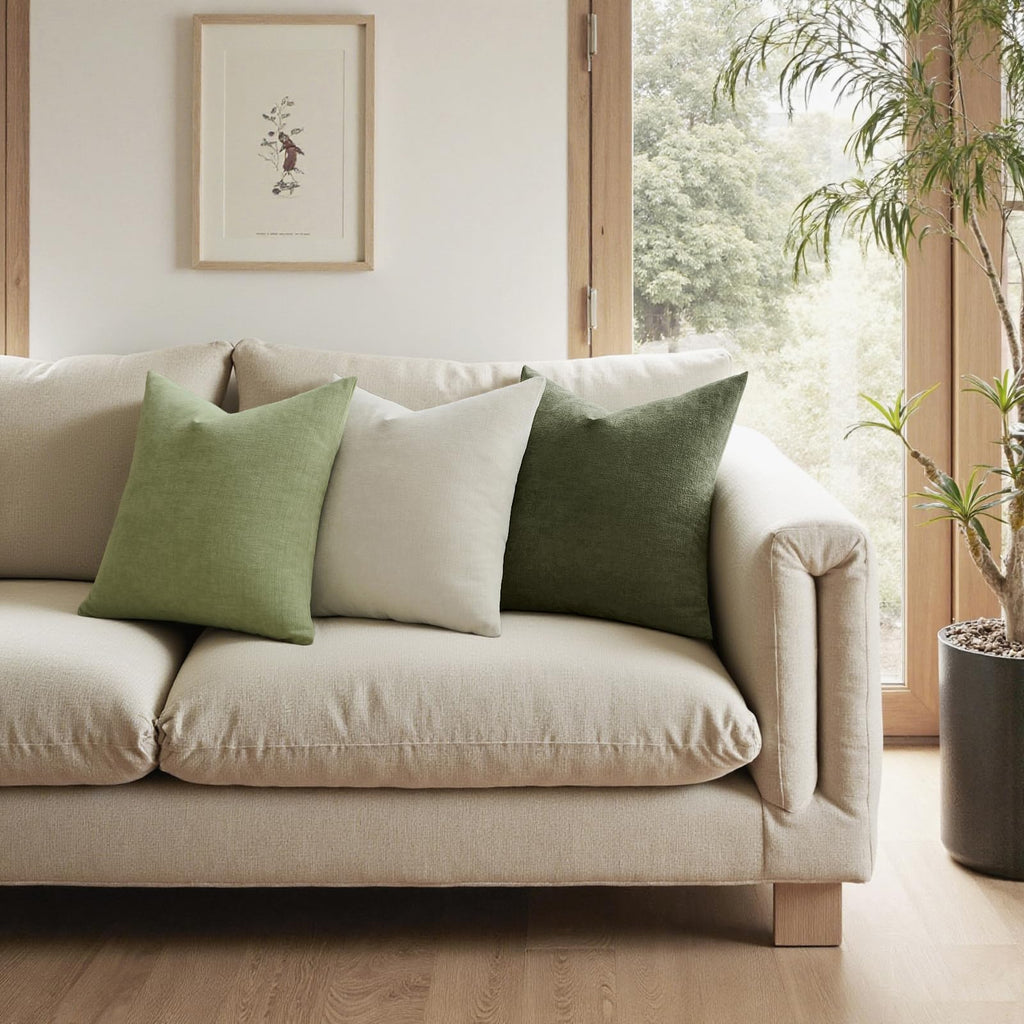 Olive Green Chenille Couch Throw Pillow Covers, 20x20