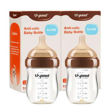 Anti-Colic Glass Baby Bottle for Breastfed Infants, Natural Feeding, Breast-Like Newborn Extra Slow Flow Nipple