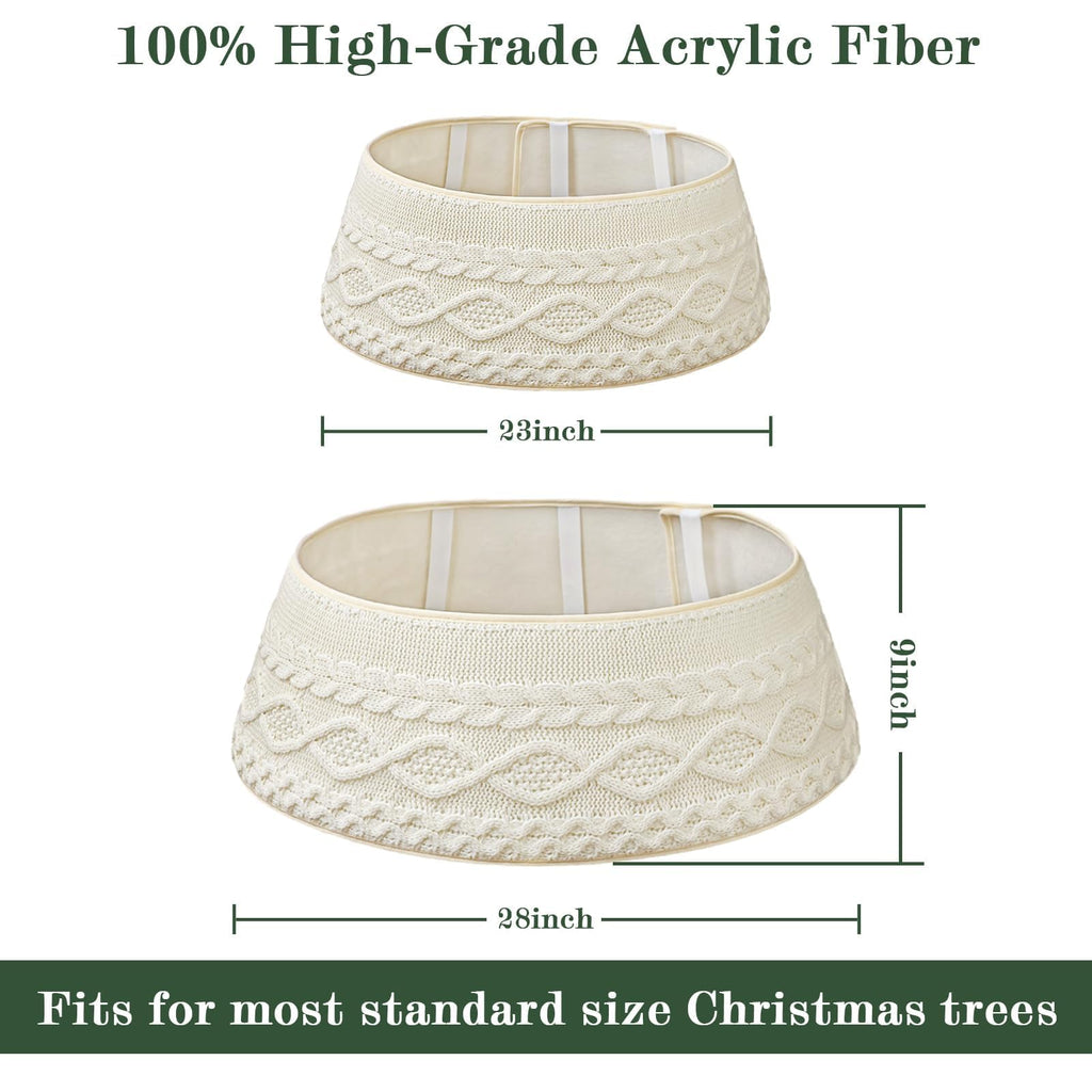 Knitted Christmas Tree Collar: Rustic Cream White Cable Knit Christmas Tree Collar for Artificial Trees, Crossed