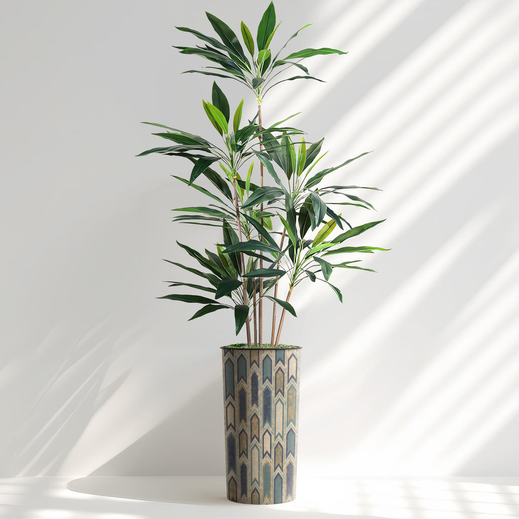 Artificial Tree in Modern Polygon Pattern Effect Planter, Fake Dracaena Tree Silk Tree for Indoor and Outdoor Home