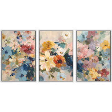 Framed Canvas Print Wall Art Set Colorful Abstract Floral Modern Impressionist Flower Illustrations Modern Scenic