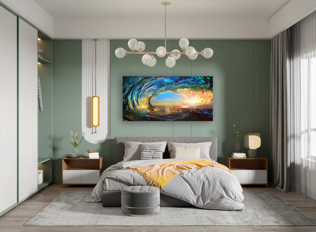 Giant Wave Water Wall Art Canvas Prints 1 Panels Ocean Waves Pictures Paintings Sunset Blue Seascape Framed