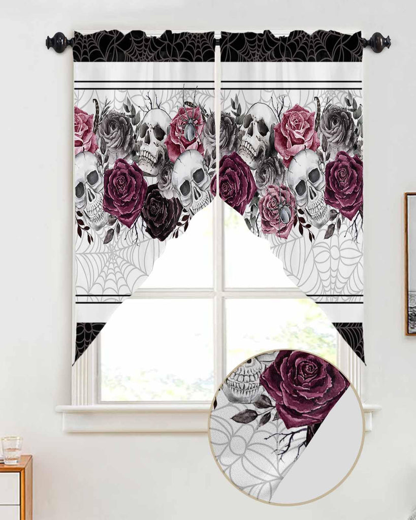 Halloween Swag Valances for Windows - Skull Valance, Black Kitchen Curtain Sets, Rod Pocket Window Curtains Over