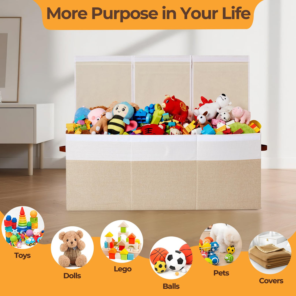 Extra Large Toy Box with Lid, Collapsible Toy Storage Chest, Beige
