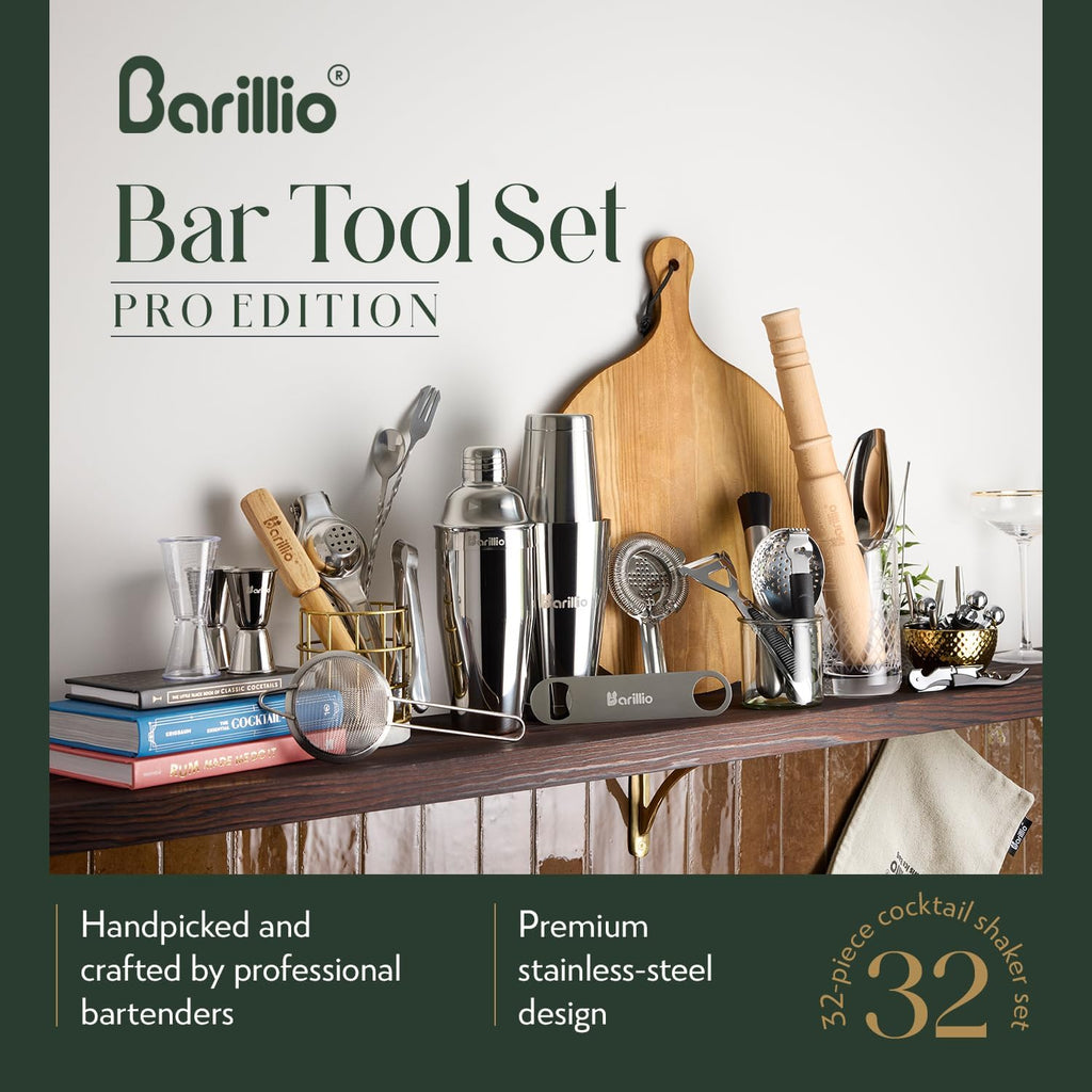Bar Tool Set Pro Edition - Stainless-Steel Cocktail Shaker Set - Mixology Bartender Kit w/Boston Shaker, Drink Mixer