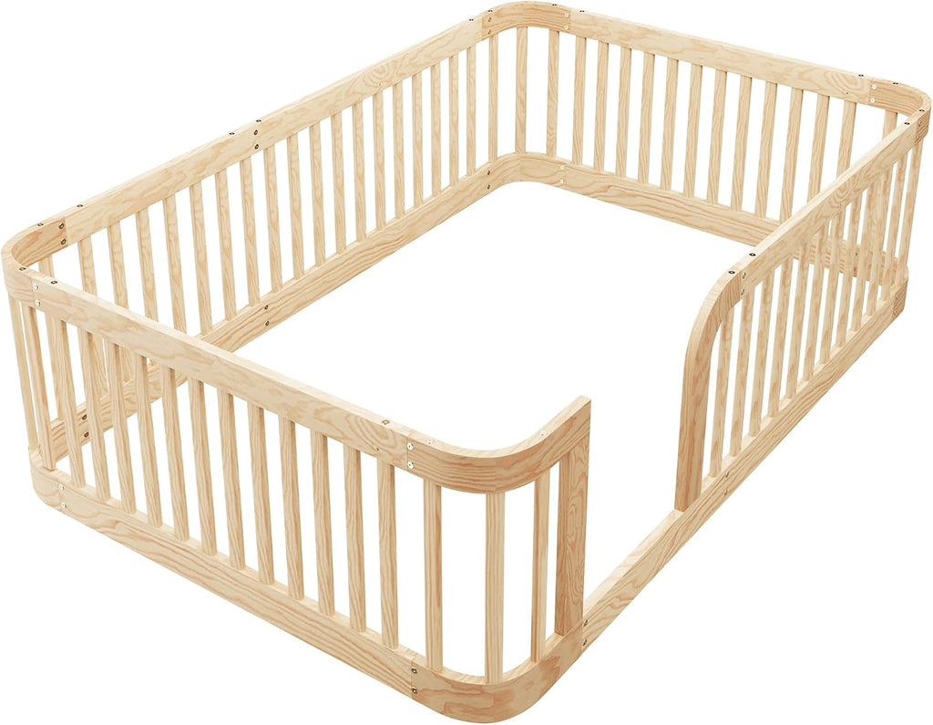 Floor Bed with High Fence & Entrance, Natural Floor Bed for Kids