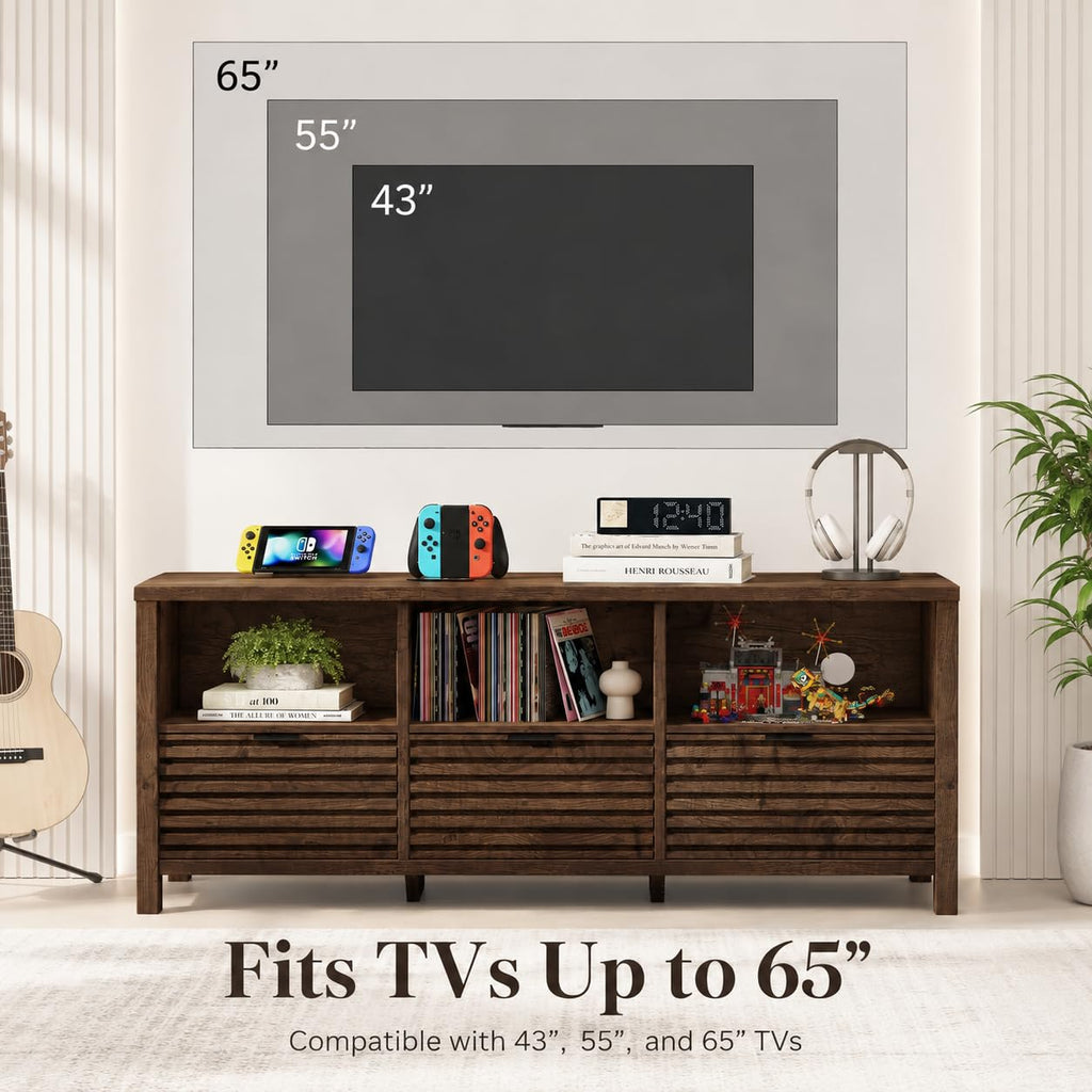 TV Stand, Mid Century Modern Media Console for 60 55 in TVs, Oak