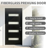 36" x 80" Exterior Fiberglass Front Door for Home, Prehung Entry Door with 4 Lite Glass Panels, Modern Design, Left