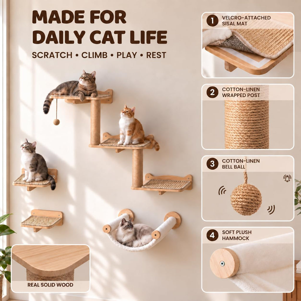 Cat Wall Shelves for Large Cats Wall Mounted Climbing Set