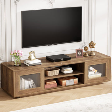 TV Stand with Storage, TV Stands, Rustic Oak, 55 Inch