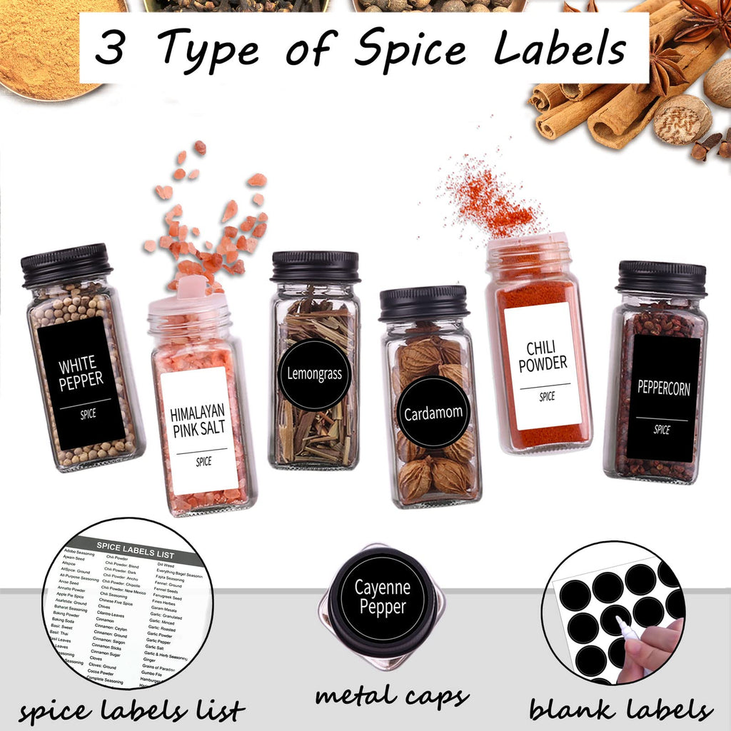 25 Pack Glass Spice Jars with Labels, 4oz Spice Containers