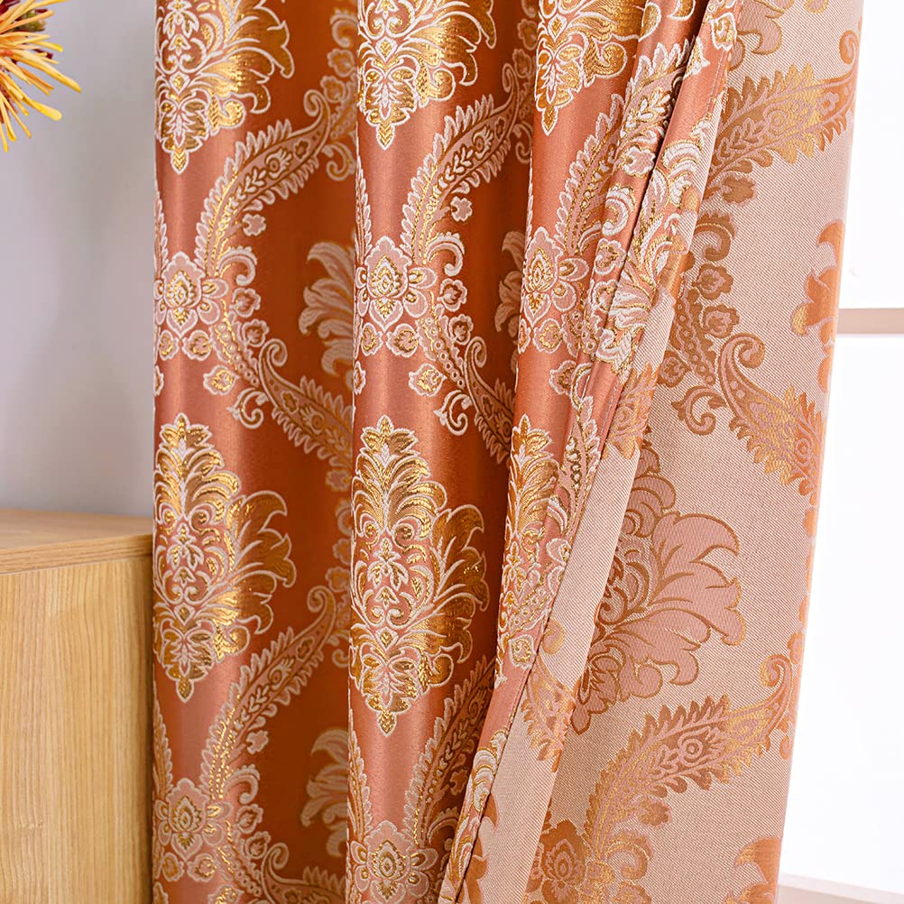 Golden Damask Jacquard Swag Waterfall Valance Luxury Curtain Valance Rod Pocket Valance (Damask-Coffee, W49 Inch, 1