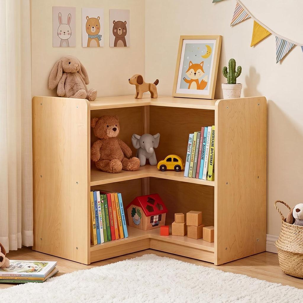 L-Shape Montessori Bookshelf for Compact Corner Space, Corner Shelf