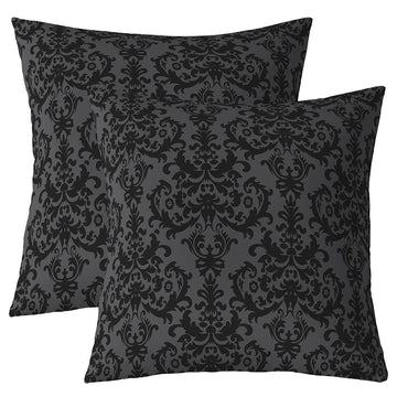 Set of 2 Adults Black Damask Pillow Covers Antique Victorian Baroque Pillow Covers 24x24 Gothic Vintage Floral Throw
