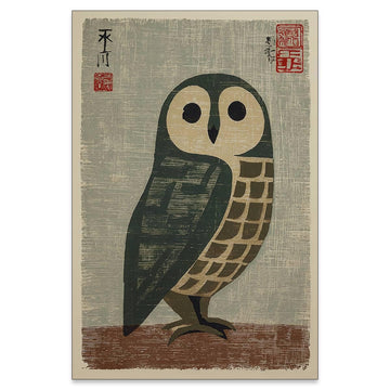 Vintage Japanese Canvas Wall Art Retro Owl Poster Mid Century Animal Print Minimalist Bird Painting Nature Rustic