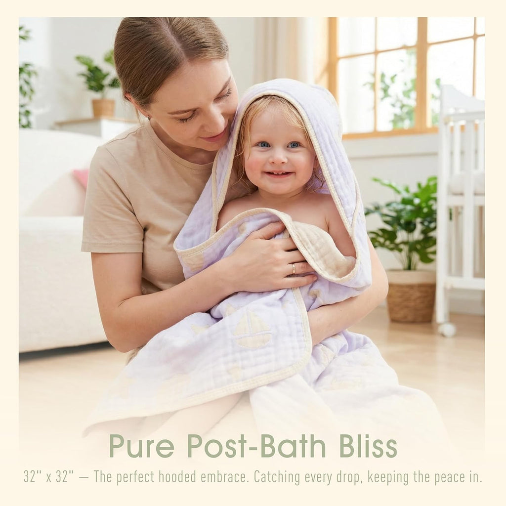 Muslin Hooded Baby Beach & Bath Towel Organic Cotton (Ocean Purple)