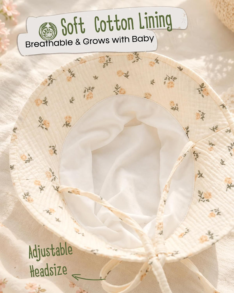 Baby Sun Hat Muslin Cotton Toddler Bucket Hat for Girls Boys Wide Brim UPF 50+ Summer Beach Hats