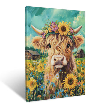 Highland Cow Canvas Wall Art Animal Painting Wall Decor Artwork 16"x24"