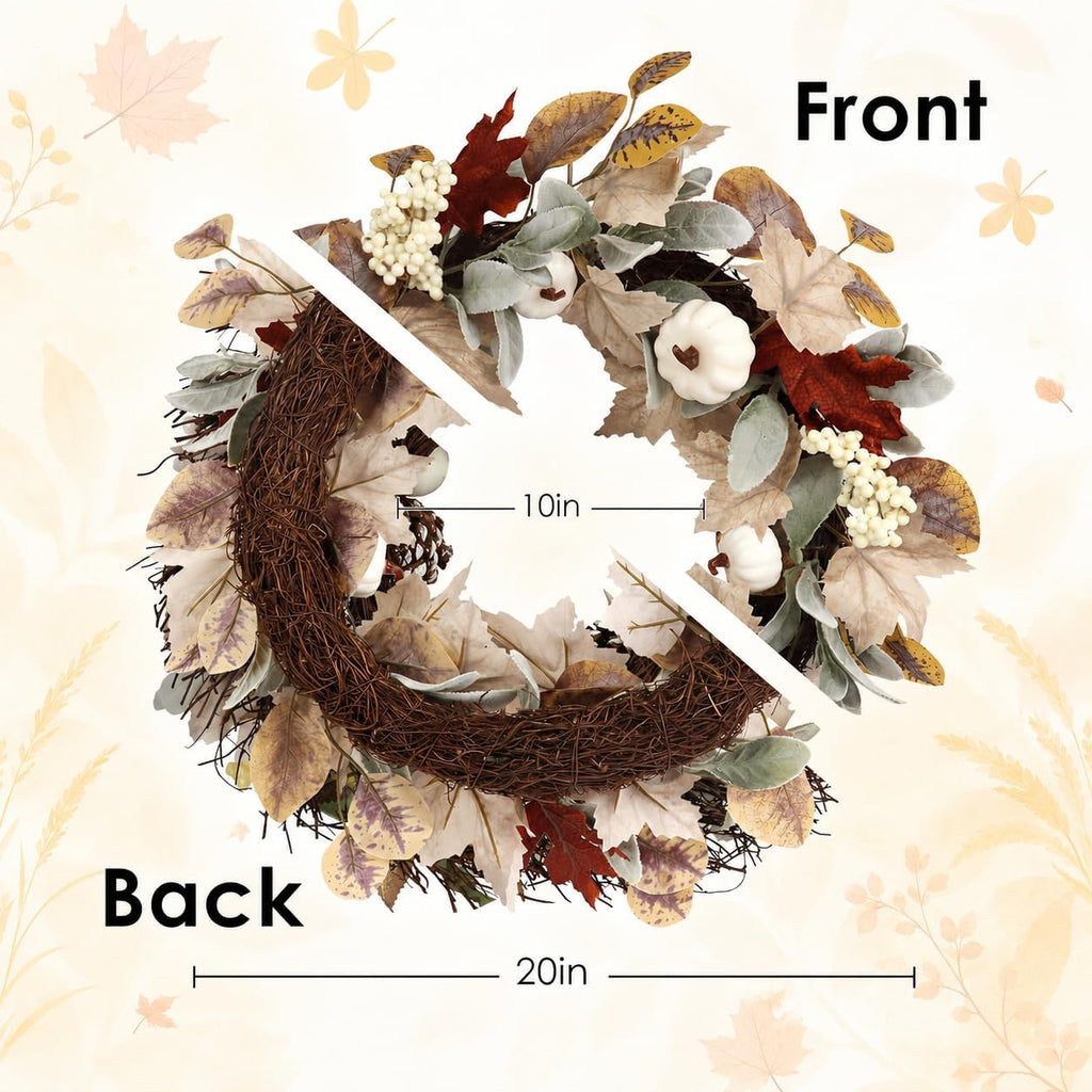 Front Door Mat Wreath Set, 3 Pcs, for Porch, 29.9'', Fall Leaf | Leaf Pumpkin Black Farmhouse Faux Coir Doormat