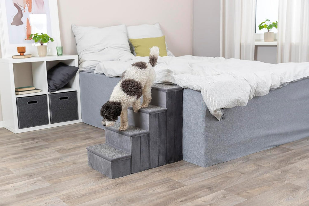 4-Step Velour Pet Stairs, Gray
