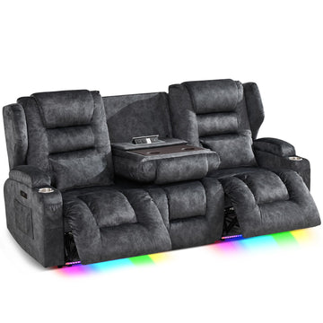 Power Loveseat Recliner Sofa, Adjustable Headrests & Flip-Backrest