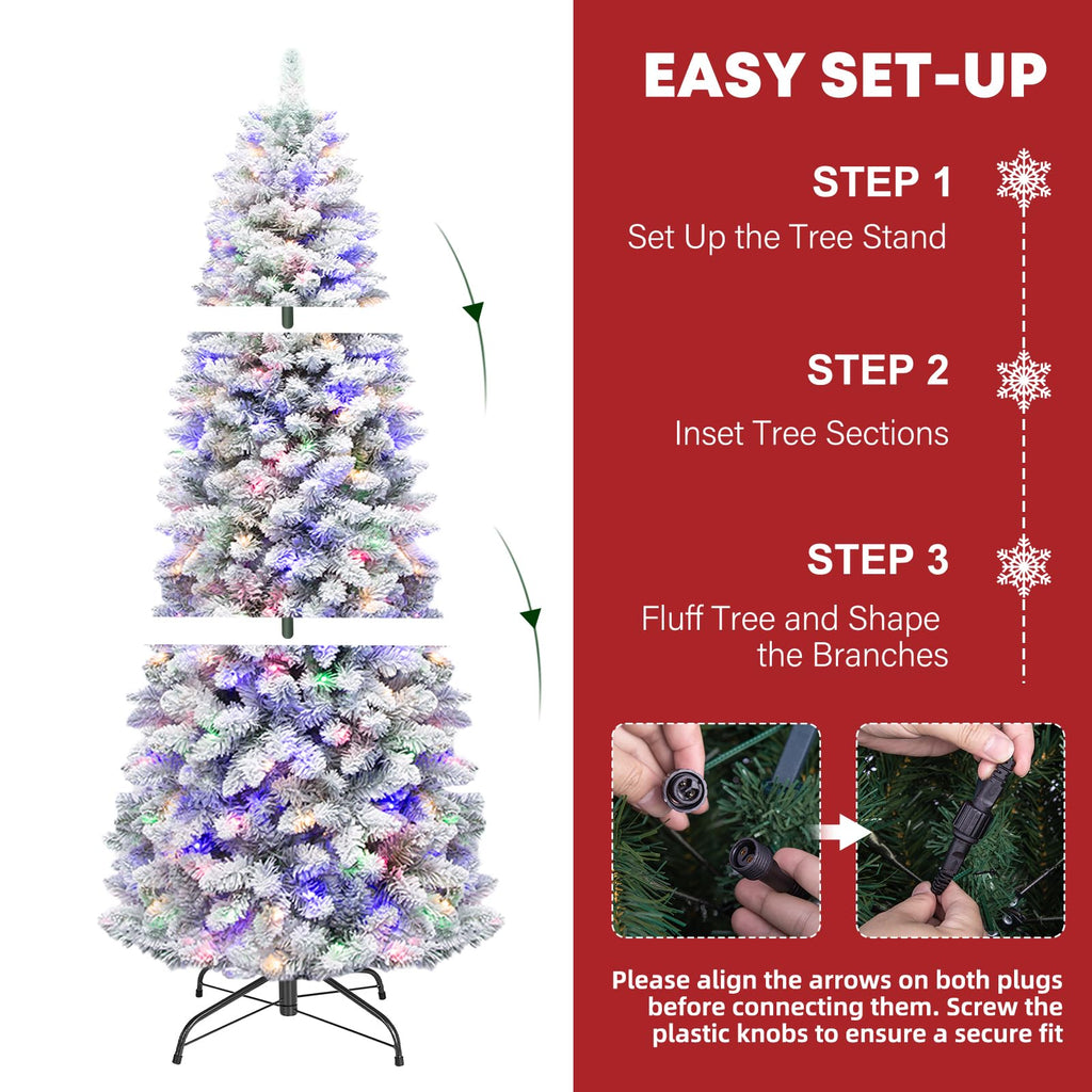 7.5ft Prelit Slim Flocked Christmas Tree with 240 Multicolor LEDs