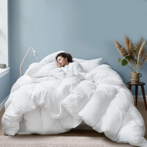 | Hotel-Quality All-Season Down Comforter Queen | Lightweight Yet Warm Duvet Insert for Hot Sleepers