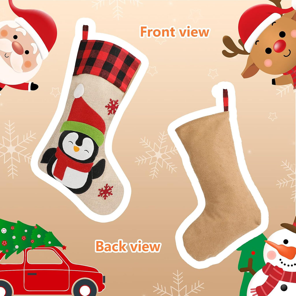 S 5 Pack, 18'' Large Christmas Stockings with Santa Snowman Gnomes Pattern,Classic Buffalo Plaid Cuff,Xmas Ornaments - Set of 5