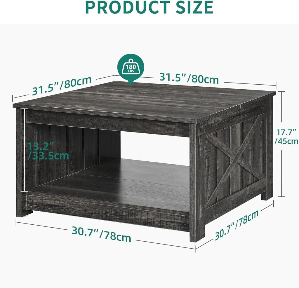 Coffee Tables Farmhouse Coffee Table with Storage Rustic Wood Cocktail Table,Square Coffee Table for Living Meeting