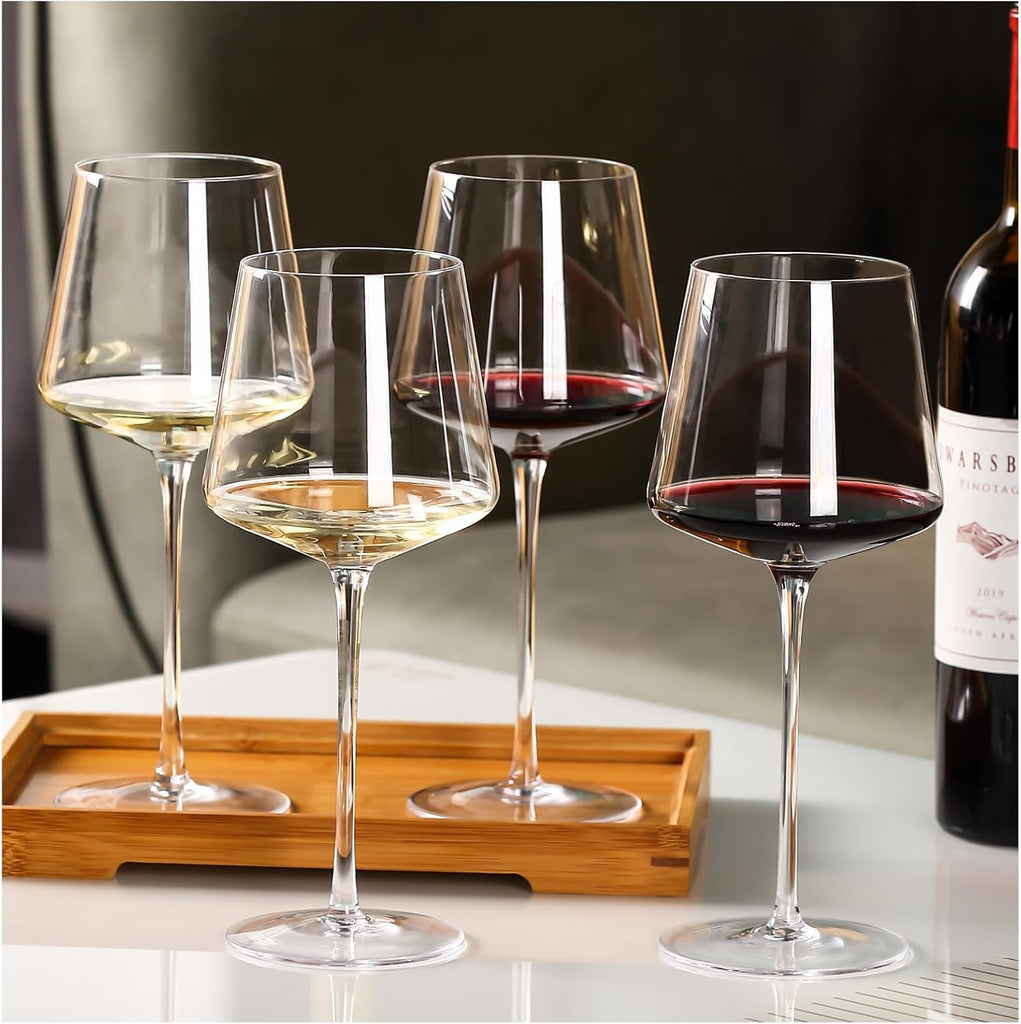 18OZ Red Wine Glasses Set of 4-LeadFree Crystal Wine Glass with Tall Long Stem【Hand Blown Italian Style】 Stemmed