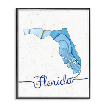 Florida Agate Blue State Map, 16 x 20 Inch Framed Giclée Print