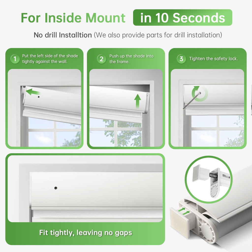 Motorized Blinds with Remote, No Drill Cordless Roller Shades, 100% Blackout Smart Blinds, White