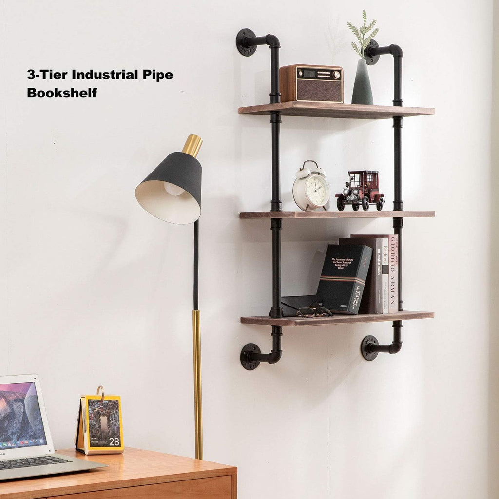 3-Tier Real Pine Wood Floating Shelf, 20x7.87x41.3in, Industrial Retro Style, Bathroom Wall Shelves, Kitchen Shelves