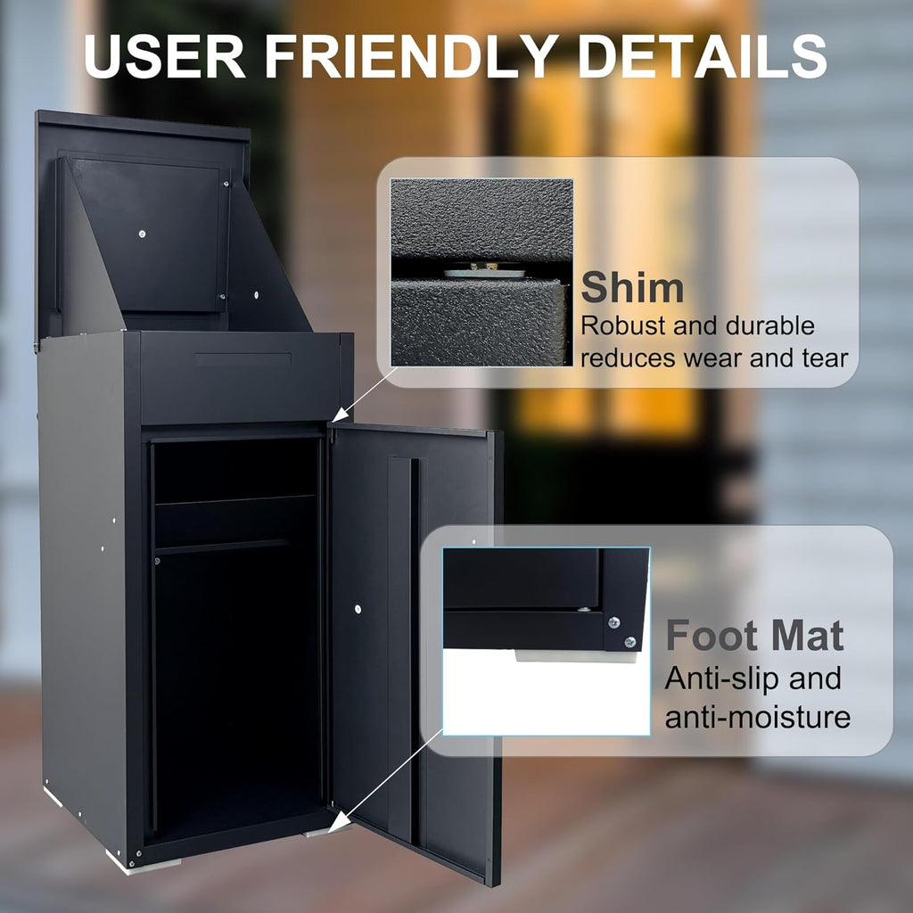 Lockable Package Delivery Box Rolled Steel Parcel Drop Box with Mail Slot, Anti-Theft Large Mailbox (16"x17"x34")