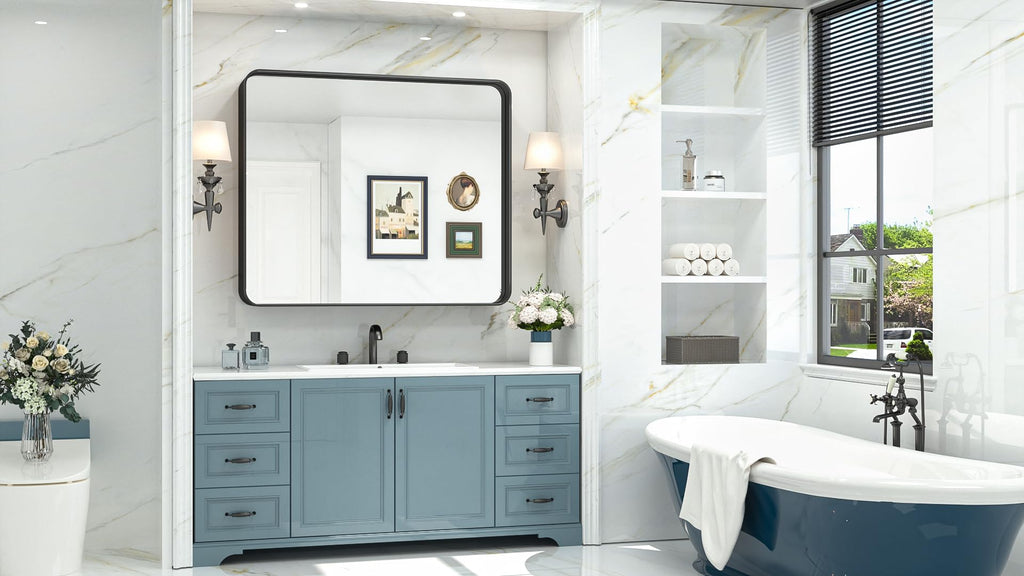 42x36 Black Bathroom Mirror for Wall Vanity Mirror with Brushed Metal Frame Non-Rusting Aluminum Alloy for Modern