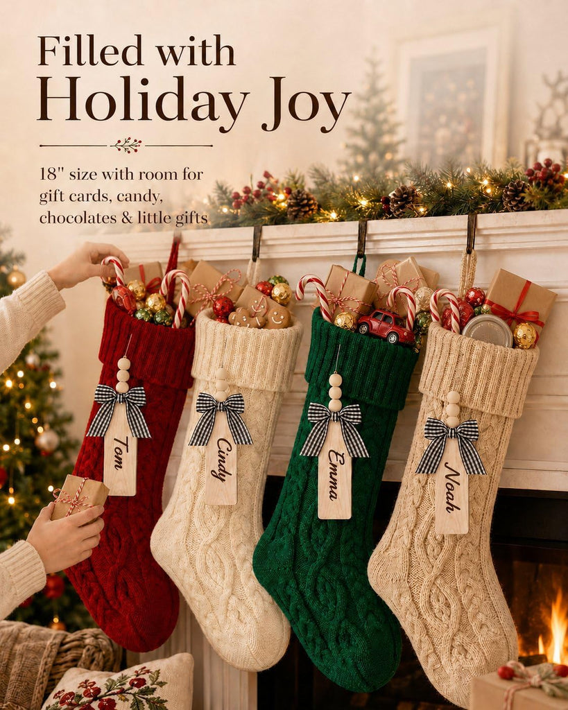 18 Inch Christmas Stockings, 10 Pack Red White Green Khaki Navy | Set of 10 knit stockings: 2 each in white, red