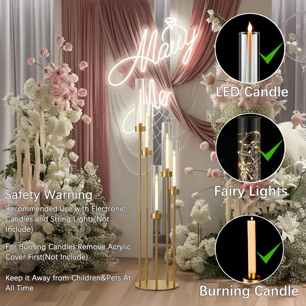 2PCS Floor Candle Holders,Tall Arcylic Candelabra Centerpiece for Tables Candelabra 5 Armntrance Decorations