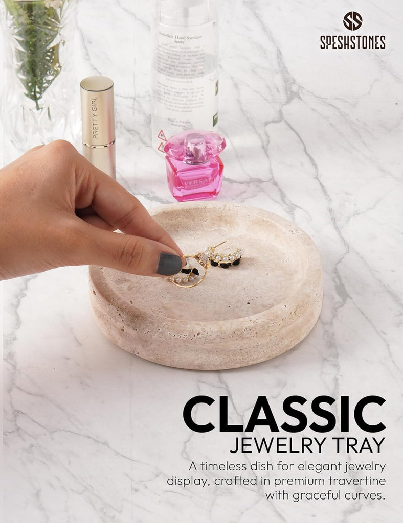 Marble Jewelry Dish, 5" Handmade Travertine Ring Tray